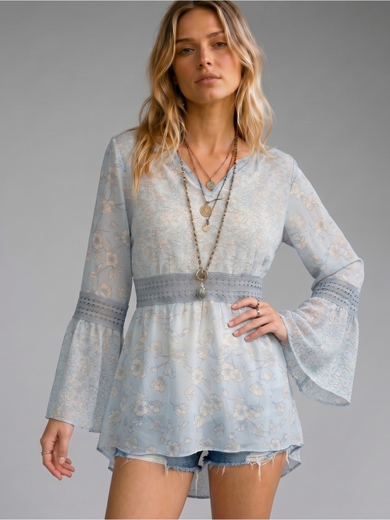 laaza Tops - VINTAGE LAAZA Sheer Floral Bell Sleeve Top